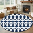 thumbnail image 1 of Bohemia Round Area Rug 8Ft Washable Large Circle Rugs for Living Room Dorm, Minimalist Geometric Pattern Abstract Dark Blue Non-Slip Carpet Floor Mats Indoor Outdoor Carpet Runner Home Decor, 1 of 8