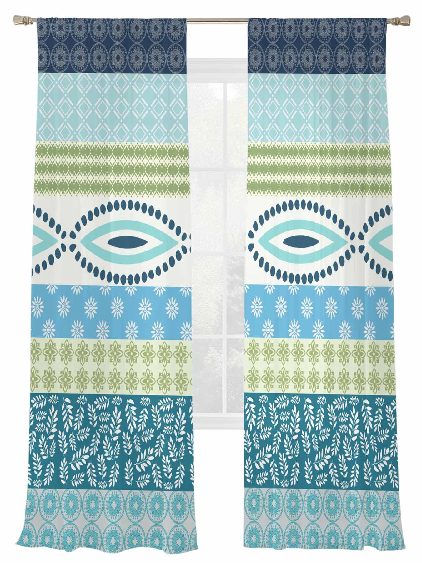 Bohemia Sheer Curtains 2 Panels Set Ethnic Teal Green Blue Geometric ...