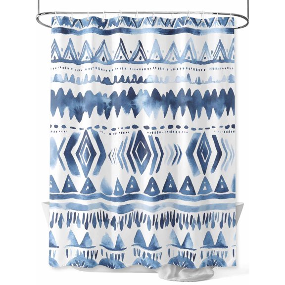 Bohemia Shower Curtain, Blue Abstract Retro Striped Pattern Ethnic Style Waterproof Shower Curtain Set with 12 Hooks Lightweight Washable Fabric Shower Curtains for Bathroom 60x72 Inches