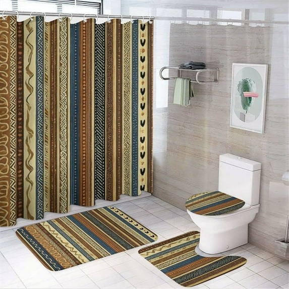Bohemia Shower Curtain Set Waterproof Bathroom Toilet Seat Cover Bath Non-slip Mat Rug Carpet Bath Decor