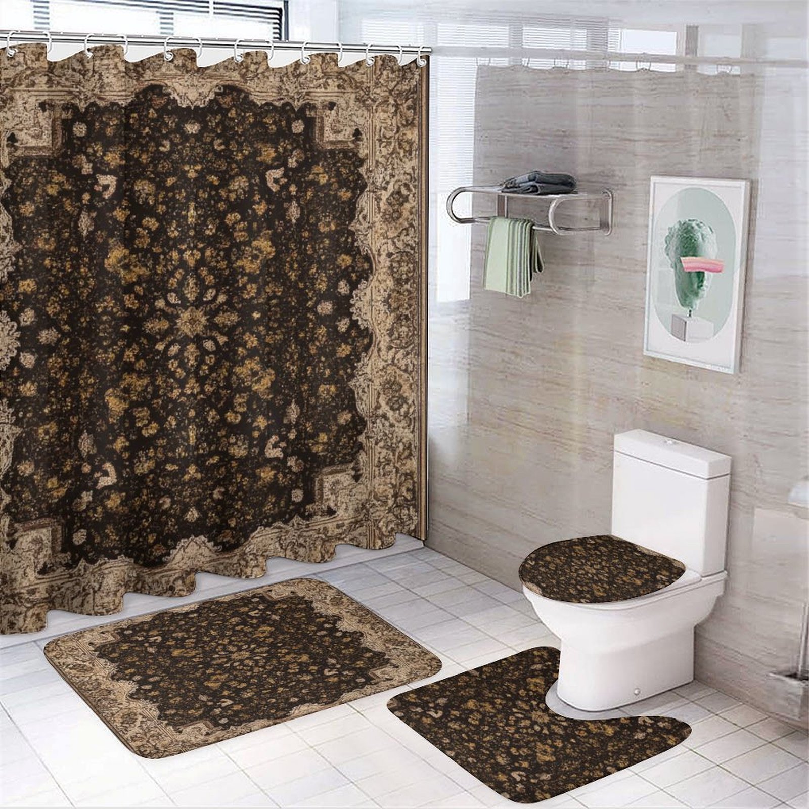 Bohemia Shower Curtain Waterproof Bathroom Curtain Anti-slip Bath Mat ...