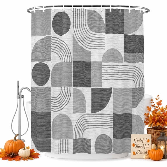 Bohemia Shower Curtain, Waterproof Shower Curtains for Bathroom, Contemporary Minimalist Geometric Pattern Gray Washable Fabric Bathtub Curtain Set Bath Decor with 12 Hooks Stall 36"x72"