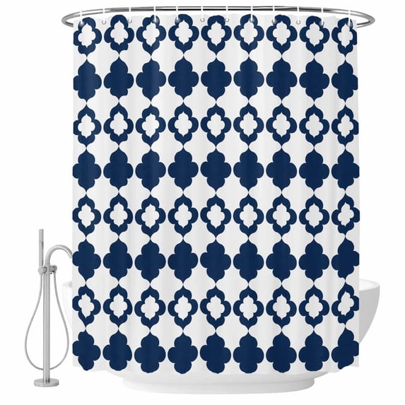 Bohemia Shower Curtain, Waterproof Shower Curtains for Bathroom, Minimalist Geometric Pattern Abstract Dark Blue Washable Fabric Bathtub Curtain Set Bath Decor with 12 Hooks 48"x72"