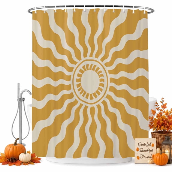 Bohemia Shower Curtain, Waterproof Shower Curtains for Bathroom, Retro Abstract Aesthetic Sunshine Boho Yellow Washable Fabric Bathtub Curtain Set Bath Decor with 12 Hooks Standard 72"x72"