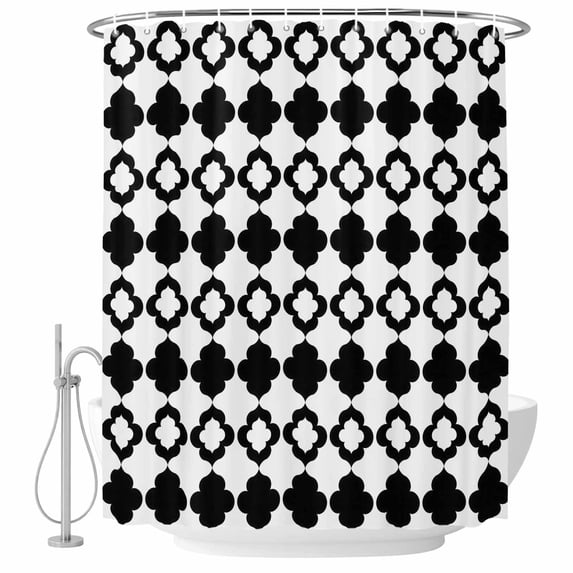 Bohemia Shower Curtain, Waterproof Shower Curtains for Bathroom, Retro Abstract Geometric Pattern Boho Black Washable Fabric Bathtub Curtain Set Bath Decor with 12 Hooks 48"x72"