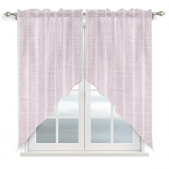 Bohemia Striped Swag Valances for Windows, Kitchen Curtains 36 Inch Length 2 Panels Set, Modern Simple Vertical Lines Light Pink Short Curtains for Small Windows Cafe Curtains Drapes 28"x36"