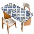 thumbnail image 1 of Bohemia Style Table Cloths for 3 Foot Rectangle Tables, Abstract Middle Century Aztec Pattern Blue Patio Waterproof Elastic Fitted Tablecloths, Washable Rectangular Table Cover for Camping, 1 of 8