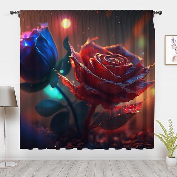 Bohemia Style Window Curtains, 3D Vintage Colorful Roses Window Treatments Blackout Curtains, For Bedroom living room privacy Decor(Rod Pocket)