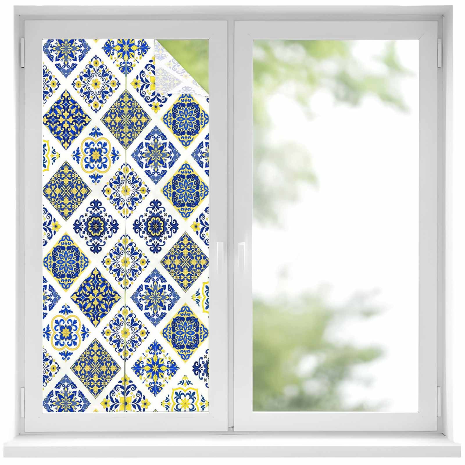 Bohemia Style Window Privacy Film, Abstract Middle Century Aztec ...