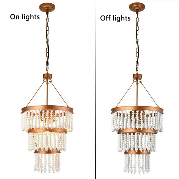 Bohemia Style Wood Beaded Chandelier 5 Light Pendant Lamp Ceiling Light Indoor