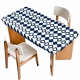 thumbnail image 1 of Bohemia Table Cloths for 4 Foot Rectangle Tables, Minimalist Geometric Pattern Abstract Dark Blue Patio Waterproof Elastic Fitted Tablecloths, Washable Rectangular Table Cover for Camping, 1 of 8