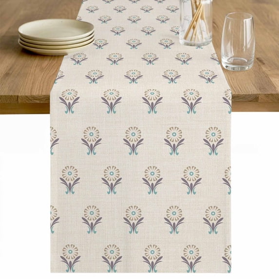 Bohemia Table Runner - 120 Inch Long Modern Boho Floral Plants Minimalist Abstract Beige Cotton and Linen Blended Dress Scarves Farmhouse Table Runner for Kitchen Dining, Coffee Table, 13" x 120"