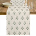 thumbnail image 1 of Bohemia Table Runner - 48 Inch Long Green Flowers Abstract Boho Beige Cotton and Linen Blended Dress Scarves Farmhouse Table Runner for Kitchen Dining, Coffee Table, 13" x 48", 1 of 8