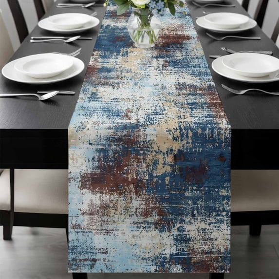 Bohemia Table Runner 72 Inches Long,Dining Table Runners Dresser Scarves,Vintage Abstract Minimalist Texture Blue Brown Kitchen Coffee Tablerunner for Tabletop Party Birthday Holiday Wedding 16"x72"