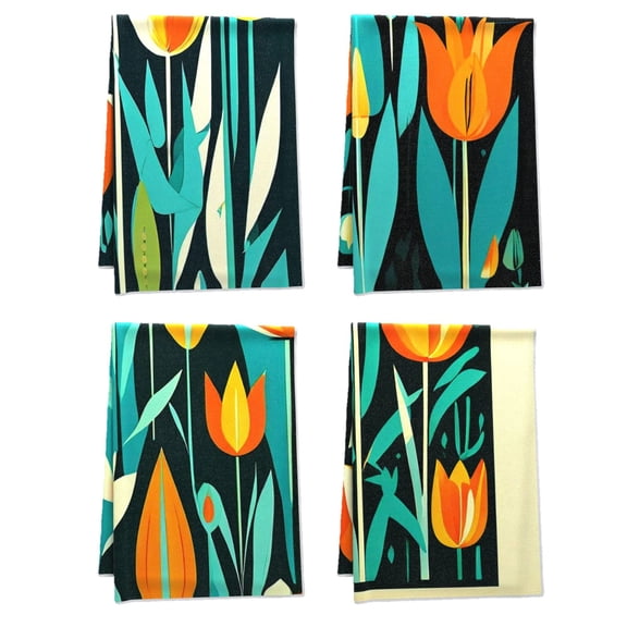Bohemia Tea Towel, Retro Boho Nature Vector Design Versatile Towel Set 16x24 4PCS, Scandinavian Plants Bold Lines Bathroom Towel Deco for House Washroom Indoor Gym (Microfiber)