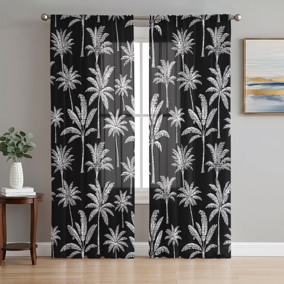 Bohemia Tropical Sheer Curtains 63 Inch Length 2 Panels Set, Summer Palm Coconut Trees Botanical Voile Window Treatment Rod Pocket Curtains Sheers Drapes for Bedroom/Living Room/Kitchen 52x"63"x2