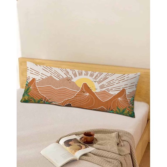 Bohemia Tropical Throw Pillow Cover, Abstract Geometric Mountain Tree Rectangle Decorative Pillow Case Protector Soft Cushion Cover Lumbar Pillowcase for Couch Sofa Bedroom Car Chair Decor 20x54 Inch