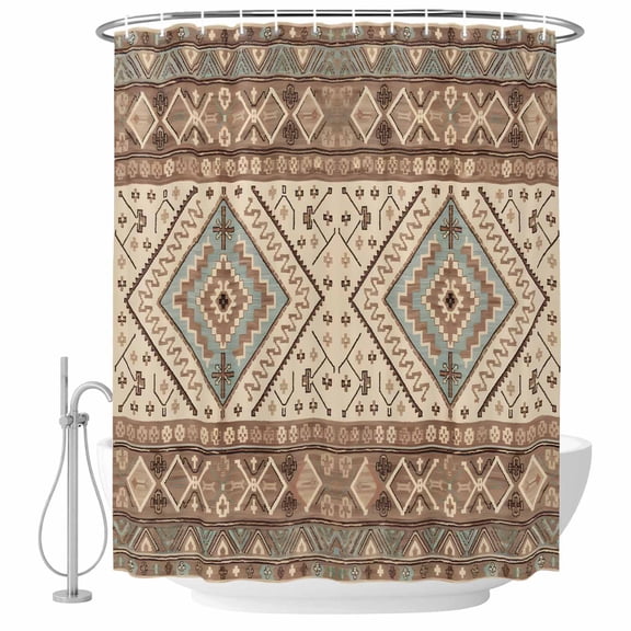 Bohemia Turkish Pattern Bathroom Shower Curtains with Hooks, Brown Retro Ethnic Style Waterproof Fabric Washable Shower Curtain for Home Hotel Bathtub Decor 60x72 Inch