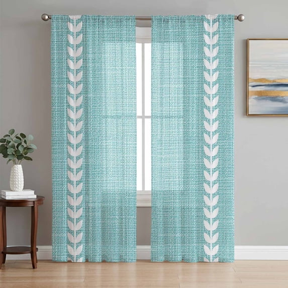 Bohemia Turquoise Sheer Curtains 72 Inches Long, Modern Simple White Striped Summer Light Filtering Window Curtains for Living Room, Rod Pocket Voile Sheer Curtain Drapes, 52"W x 72"L, 2 Panels