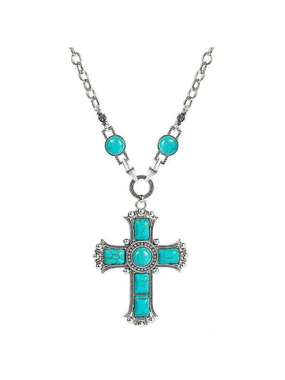 Bohemia Vintage Natural Stone Cross Pendant Necklace For Women Statement Accessories