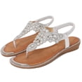 thumbnail image 1 of Bohemia Wide Width Shoes for Women, Bohemia Flat Sandals for Women, Bohemia Dress Sandals for Women, Women's Flat Thongs Sandals Rhinestone Beaded Bohemia Beach Shoes, Silver 6, 1 of 9