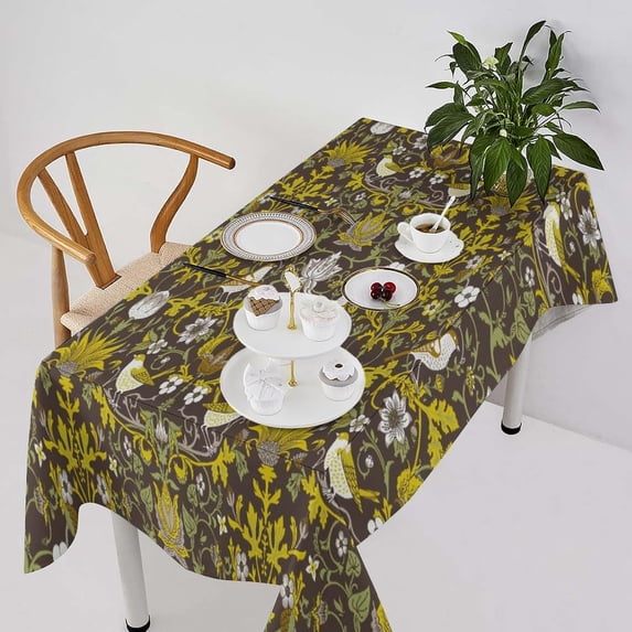 Bohemia William Morris Tablecloth, Retro Original Design Print Table Cover for Home Picnic Party Dining Room Kitchen Decor, (Yellow Strawberry Thief) 60x84inch