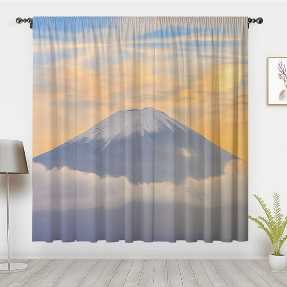 Bohemia Window Curtains, Vintage Abstract Mount Fuji Natural landscape Window Treatments Blackout curtains, Room Bedroom Home privacy Decor(Rod pocket)
