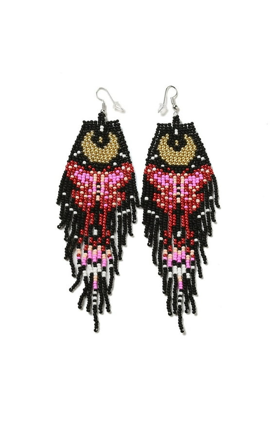 Bohemia Woven Glass Seed Bead Dangle Earrings Tassel Chandelier Iron Earrings for Women Butterfly Colorful 140mm Pendant: 120x37.5mm