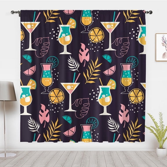 Bohemia art Curtains, Oktoberfest Bar wine glass plant Black Window Treatments Panel Pair Blackout Curtains Home Bedroom Dorm privacy Decor(Rod Pocket)