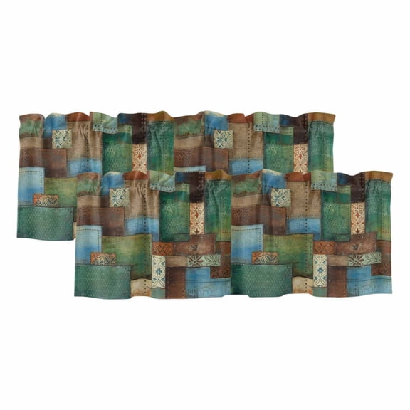 Bohemian 2 Panels Kitchen Valance, Modern Mottled Art Prints Geometric Plaid Patchwork Curtains Valances for Small Windows Rod Pocket Window Treatments for Living Room Bedroom 42"W x 12"L