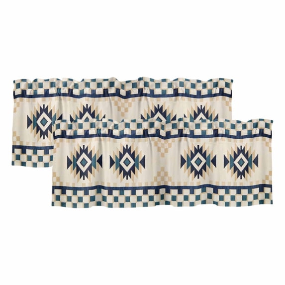 Bohemian 2 Panels Kitchen Valance, Retro Rhombus Tribal Style Boho ...
