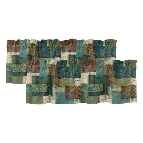 Bohemian 2 Panels Kitchen Valance, Vintage Floral Texture Geometric ...