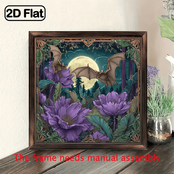 Bohemian 2D Flat, 1pc Gothic Bohemian Bat Moon Sun Catcher Window Hanging - 8x8 Inch Acrylic Square WallWindow Decoration with Gothic Night Sky Design, Bat Motifs - Multi-Holiday Decor, Christma