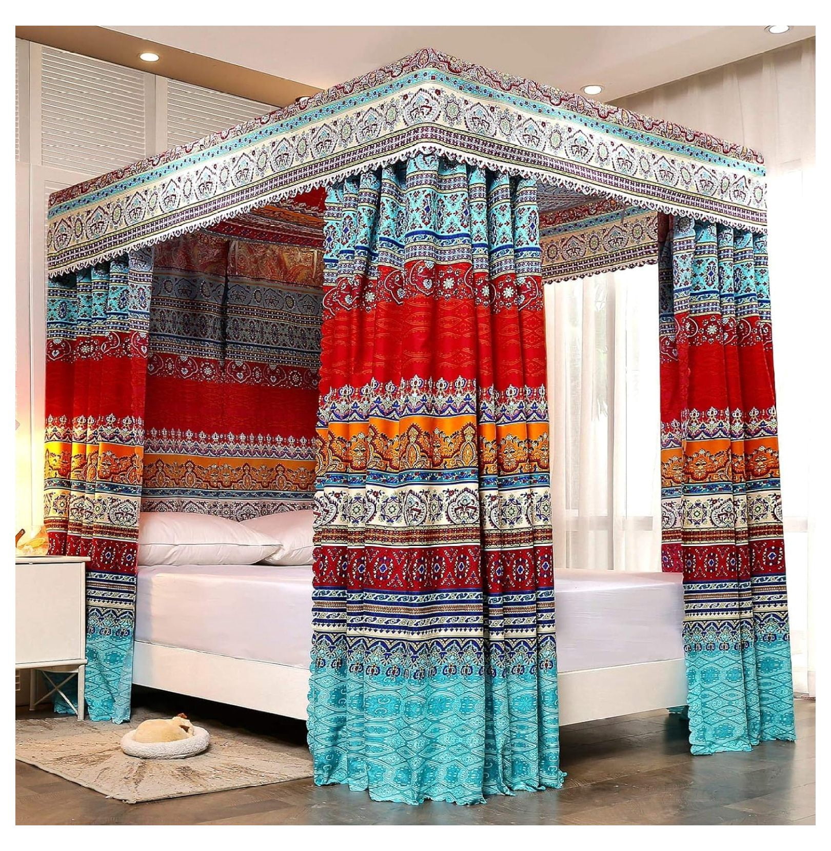 Bohemian 4 Corner Post Bed Curtain Canopy Bed Curtain Drapes for Adults ...