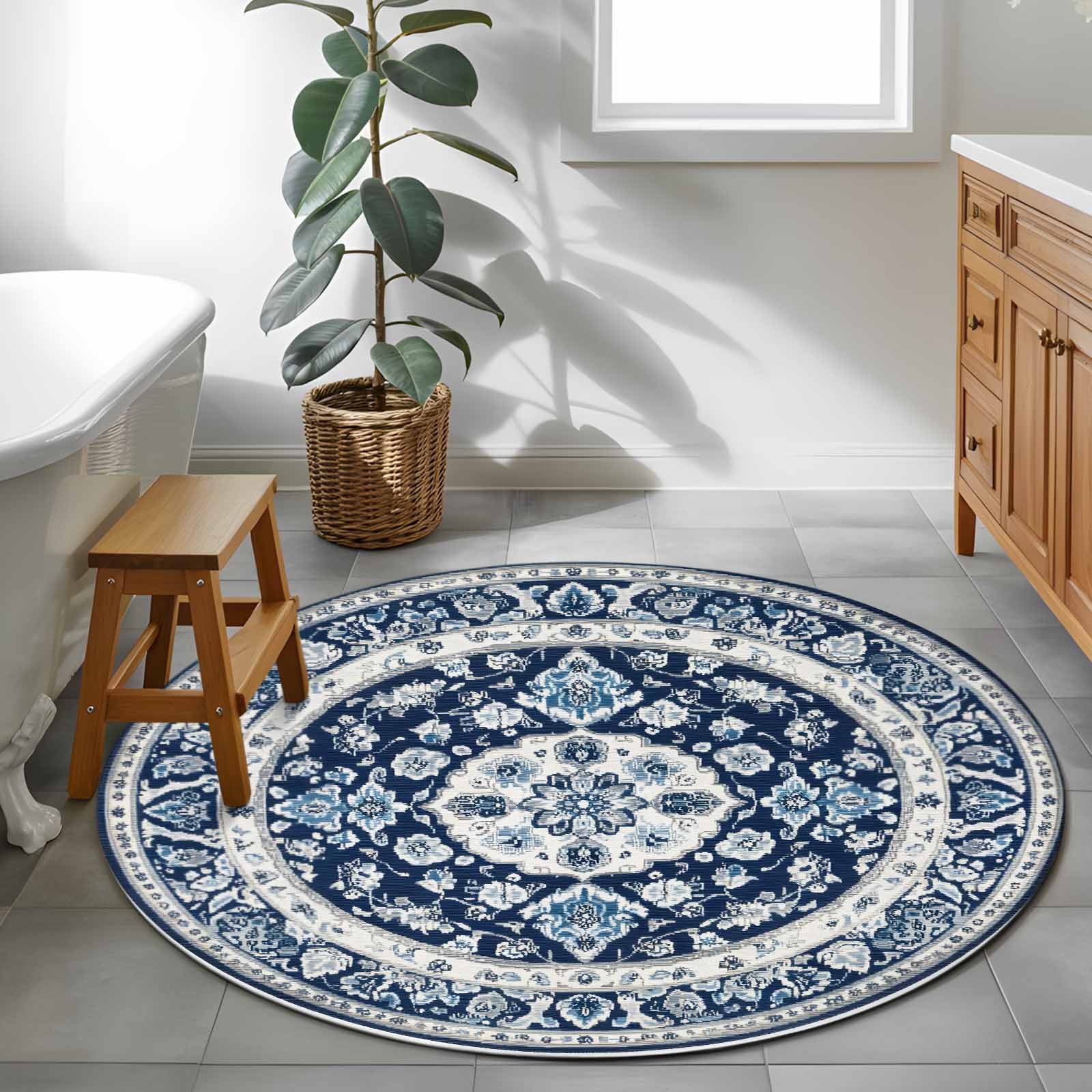 Bohemian 4ft Round Rug for Cozy Reading Nook Home Office Chair Area ...
