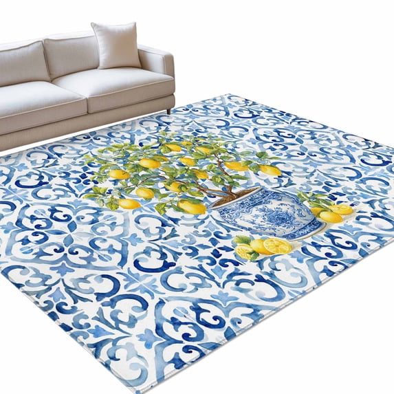 Bohemian 8x10ft Non Slip Area Rug Bohe Flowers Texture Summer Lemon ...