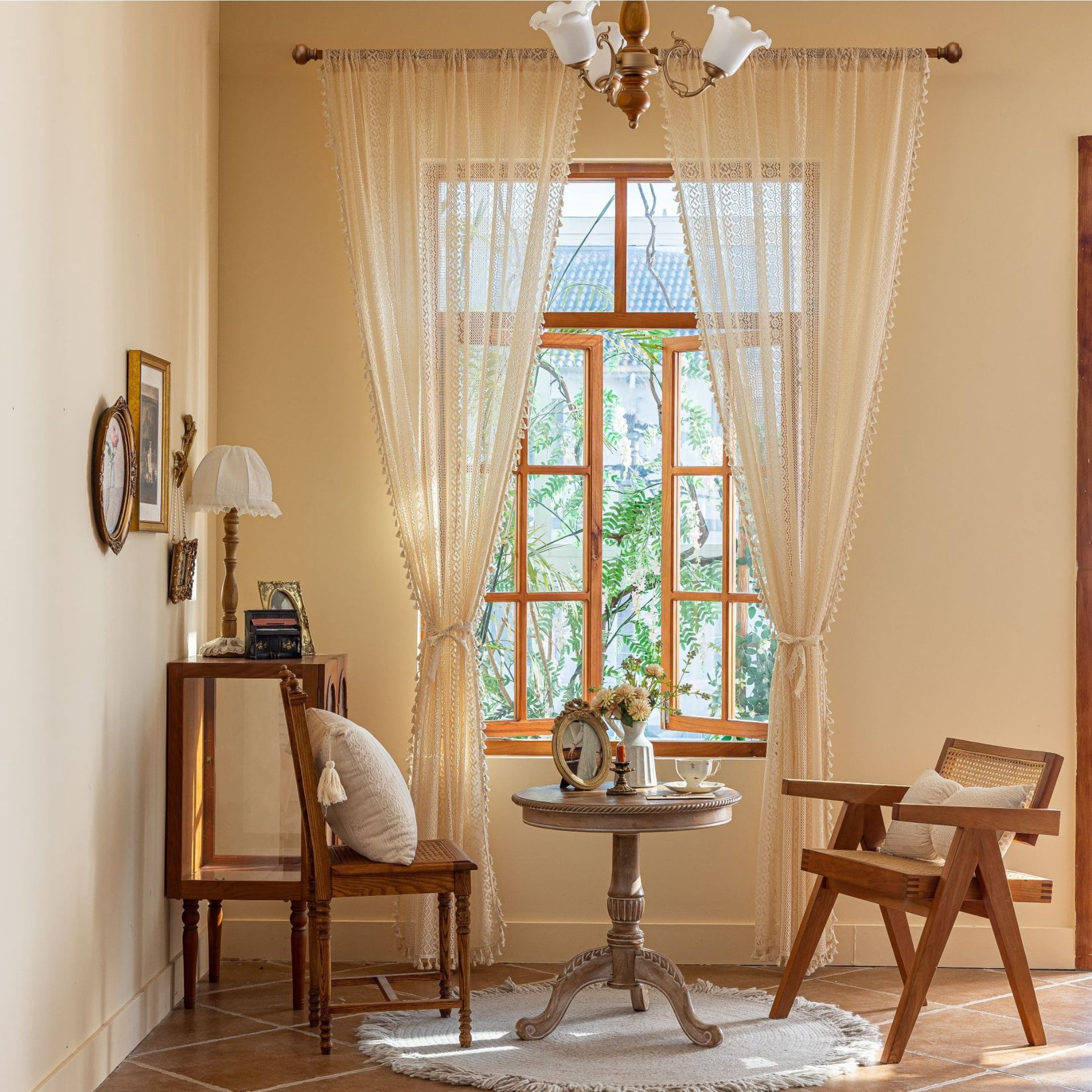 Bohemian A6 Rod Pocket Light Filtering Crochet Curtains, 137 x 260 cm ...