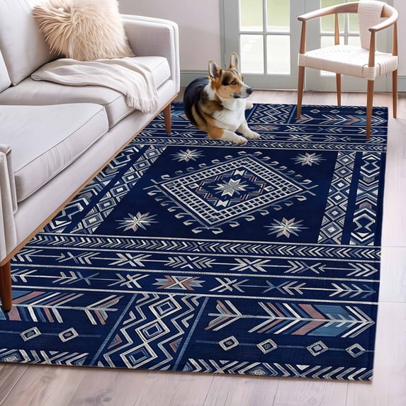 Bohemian Abstract Blue Floral 2.7x5 Rug for Office Desk Chair Area ...