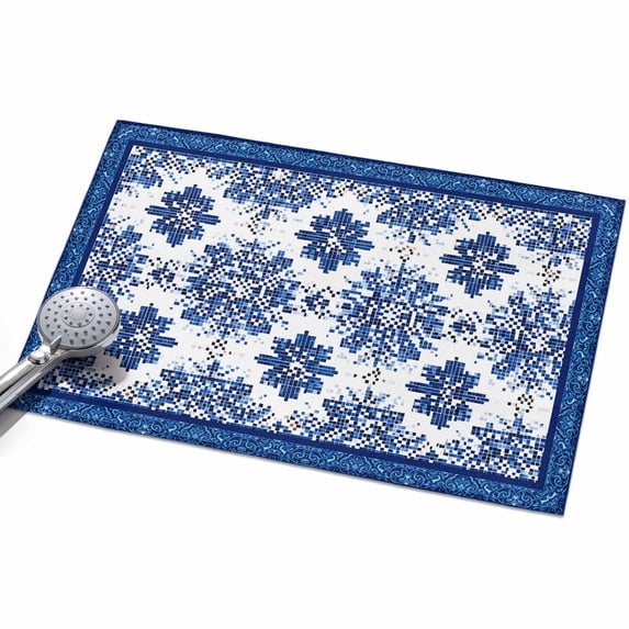 Bohemian Abstract Blue Floral Area Rug, Boho Tribal Ethnic Geometric ...