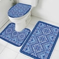 thumbnail image 1 of Bohemian Abstract Blue Floral Bathroom Rugs Set Boho Tribal Ethnic Geometric Plaid Flower Non Slip Absorbent Bath Mats 3 Piece Set with Bathroom Rug, U-Shaped Floor Mat, Toilet Seat Cover Large Size, 1 of 9