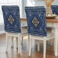 thumbnail image 1 of Bohemian Abstract Blue Floral Dining Chair Back Cover Only, Boho Tribal Ethnic Geometric Flower Stripe Set of 8 Chair Back Covers, Removable Washable for Dining Room, Banquet & Holiday Decoration, 1 of 9