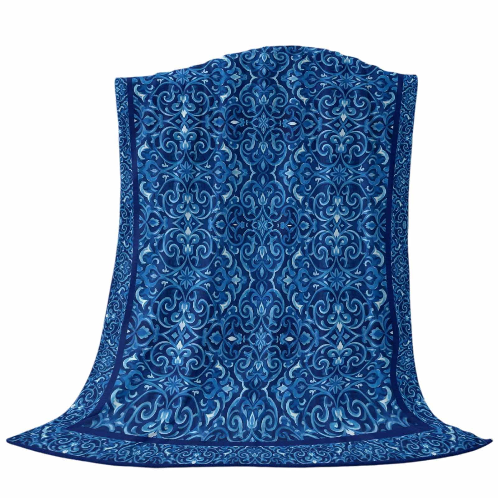 Bohemian Abstract Blue Floral Fleece Throw Blanket Boho Tribal Ethnic ...
