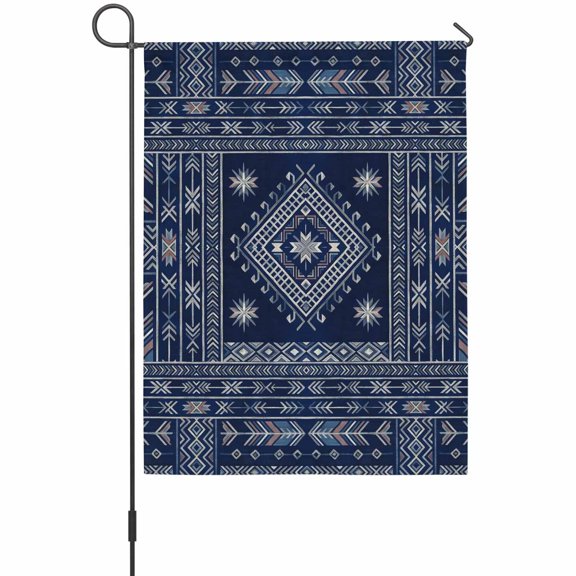 Bohemian Abstract Blue Floral House Flags For Outdoor, Boho Tribal Ethnic Geometric Flower Plaid Small Double Side Yard Flags Weather Proof House Decor for Lawn Outside Holiday 28 x 40 Inches