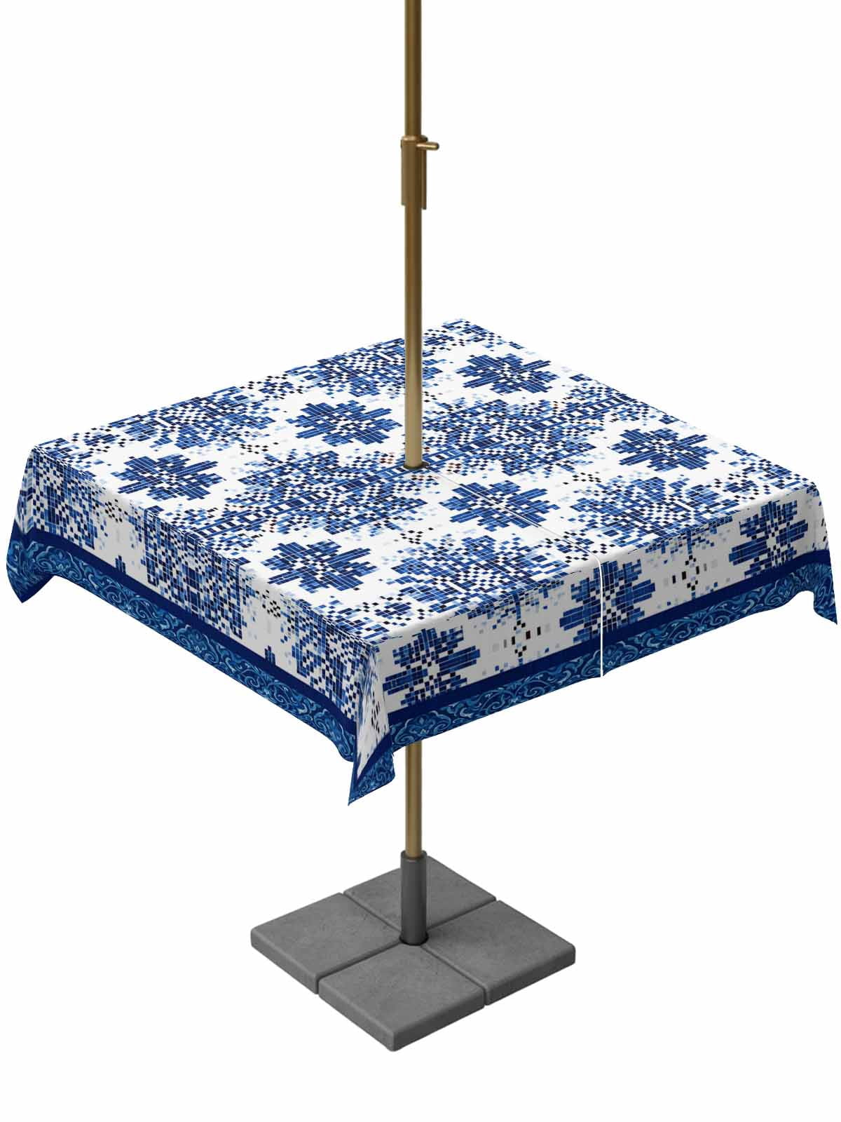 Bohemian Abstract Blue Floral Square Outdoor Tablecloth with Umbrella ...