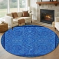 thumbnail image 1 of Bohemian Abstract Blue Flower Round Living Room Rugs 8 ft, Boho Tribal Ethnic Geometric Floral Washable Large Area Rug with Non-Slip Sturdy Edge Binding Round Carpet for Dining Room Kitchen Office, 1 of 9