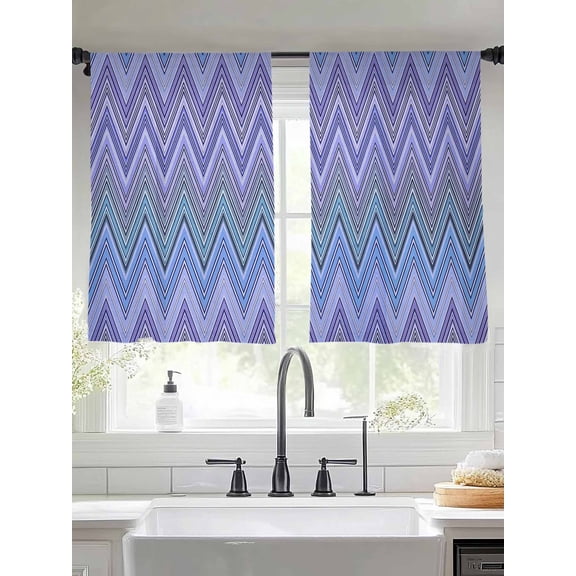 Bohemian Abstract Blue Zigzag Stripes Sheer Curtains 45 Inches Long 2 Panels Light Filtering Semi Sheer Window Curtains Drapes for Bedroom Living Room 52"x45"&nbsp;2&nbsp;&nbsp;Panels