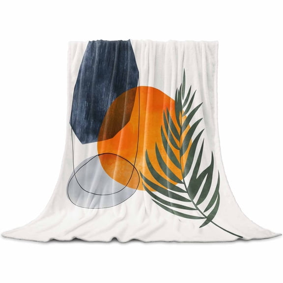 Bohemian Abstract Circle Line Geometric Leaves Modern Art Throw Flannel Blanket 32x48In Super Soft Cozy Bed Blanket, Lightweight Plush Fuzzy Bed Throw for Bedroom Sofa Couch Living Room