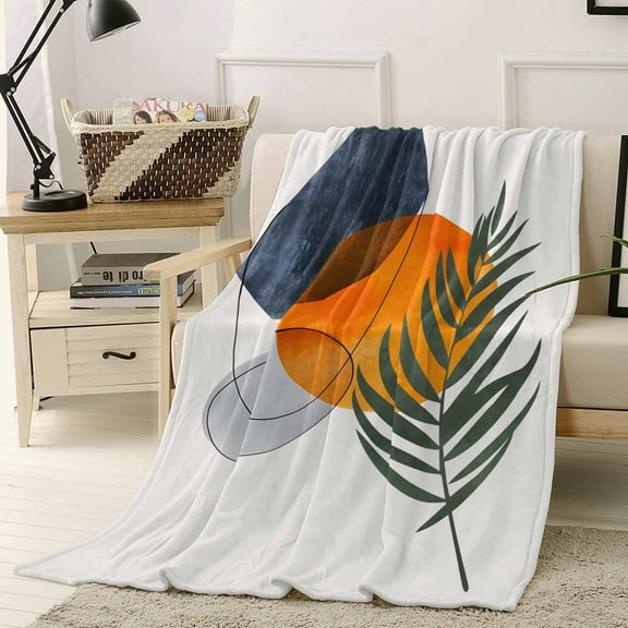 Bohemian Abstract Circle Line Geometric Leaves Modern Art Throw Flannel Blanket 50x80In Super Soft Cozy Bed Blanket, Lightweight Plush Fuzzy Bed Throw for Bedroom Sofa Couch Living Room