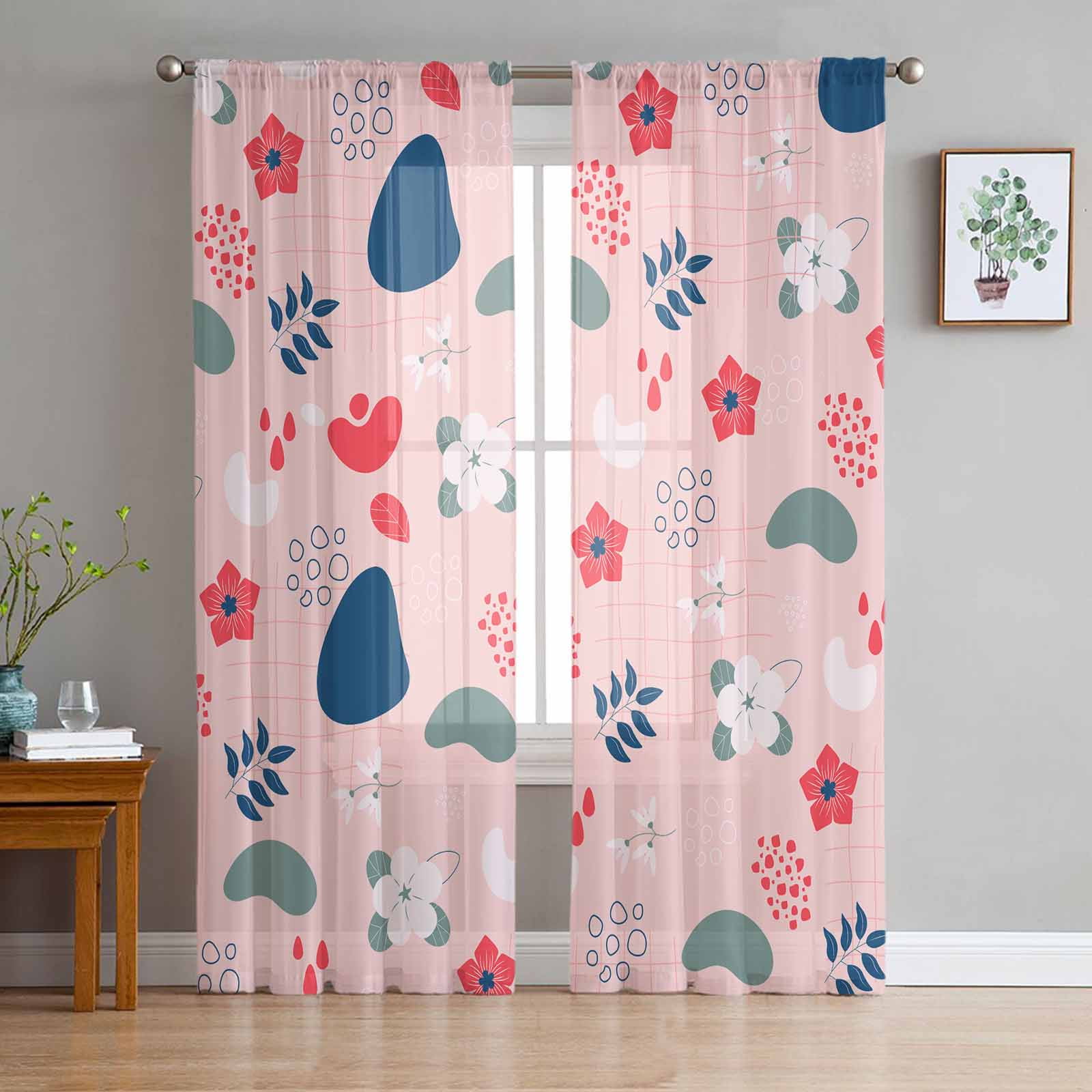 Bohemian Abstract Floral Style Tulle Sheer Window Curtains for Living