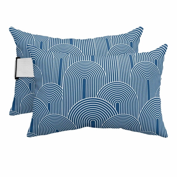 Bohemian Abstract Geometric Arch Outdoor Pillow for Chaise Lounge Chair,Abstract Navy Blue Waterproof Headrest Lumbar Pillows with Insert&Elastic Strap for Patio Pool Garden Chairs Decor,2 Pack